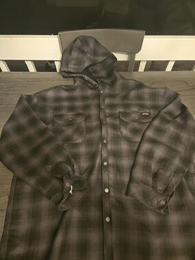 Dickies Black and Gray Plaid Hooded Shirt Jacket